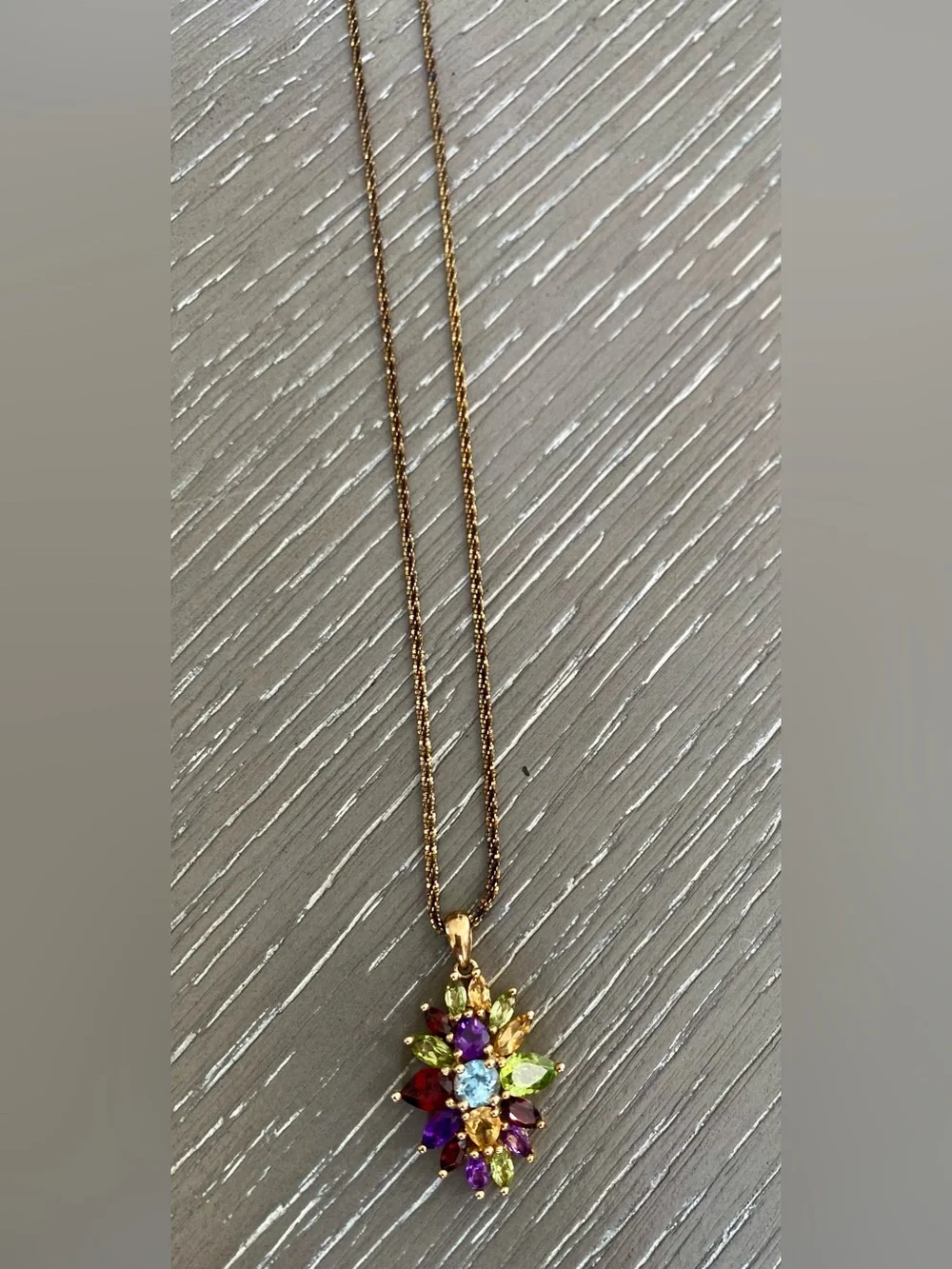 Vintage Multi-Gemstone Floral Cluster Pendant 925 With Necklace Made In Italy 🇮🇹
